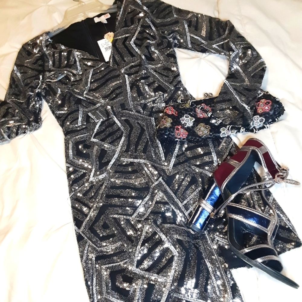 Gianni Bini Black Mini Sequine Dress